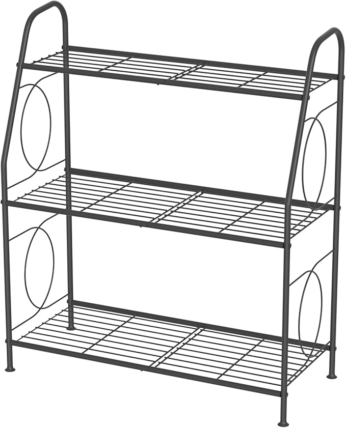 Plant Stand, 3 Tier Plant Shelf for Indoor Outdoor, Heavy Duty Metal Outdoor Plant Stand Holder Rack for Living Room Balcony and Garden, Iron Wire, Black VyGrow