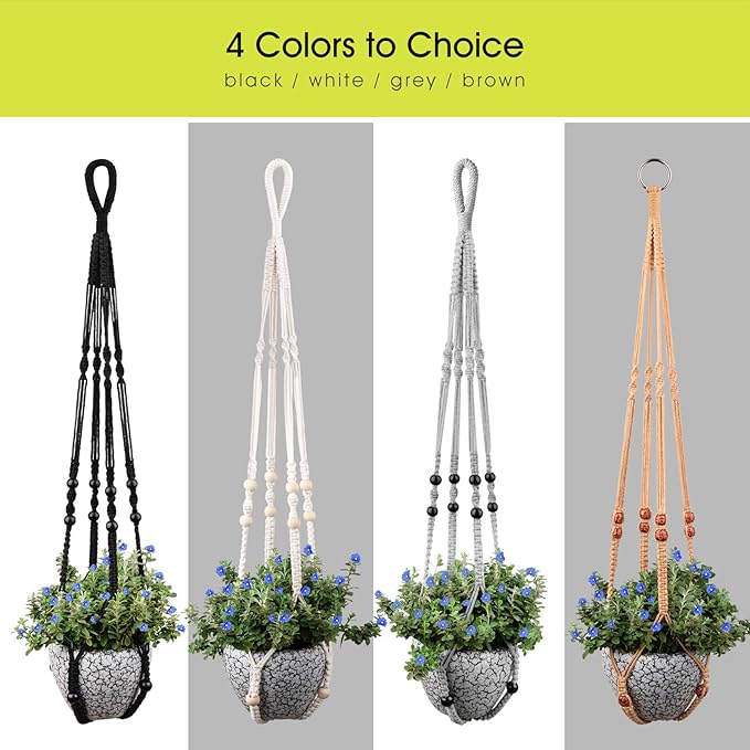 RIFNY Macrame Plant Hanger for 5 to 10 Inch Plant Pots, 35 Inch Indoor Handmade Woven Rope Hanger Kits with Hooks and Wood Beads, Hanging Planter Basket Holder for Boho Home Decor (Black, 3 Pack) RIFNY