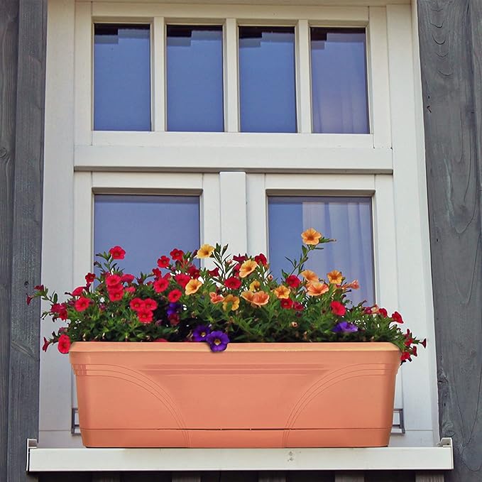 Southern Patio 36 Inch Rectangular Plastic Medallion Hanging Windowsill and Garden Box Planters with Drainage Holes, Terracotta (2 Pack) SouthernPatio