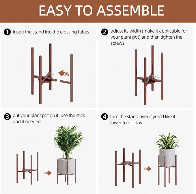 Plant Stand Indoor for 2 Height Options ,Mid Century Modern Outdoor Planter Holder,Corner Plant Stand Capacity of 160LB for 8 to 14 Inch Pots Coffee with Round Plate HomecourtyardsInterio