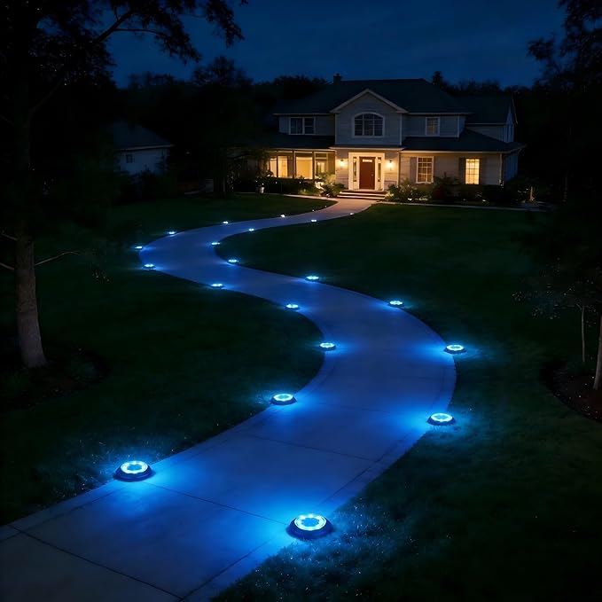 Flacchi Solar Lights Outdoor - Solar Powered Ground Lights Outdoor Solar Disk Light Waterproof Landscape Light for Patio Yard Pathway Walkway Driveway (Blue, 12 Pack) Flacchi