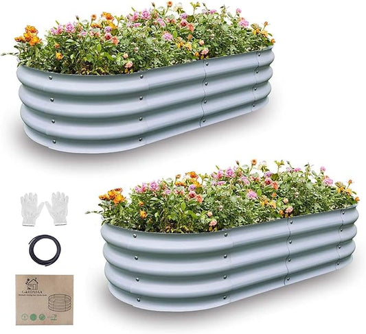 Gardmax 2 Pack Galvanized Raised Garden Bed, Lightweight Planter Boxes Outdoor with Easy Assembly, Large Garden Bed for Vegetables, Fruits, Flower Silver ChooseGardmaxforbetterlife