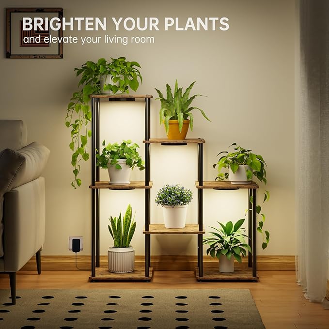 Bstrip Plant Stand Indoor with Grow Light, 33" High Indoor Plant Shelf, 7 Tier Flower Stand with Plant Light Full Spectrum, Metal Plant Holder with Light, laddered Plant Rack for Home, Corner Bstrip