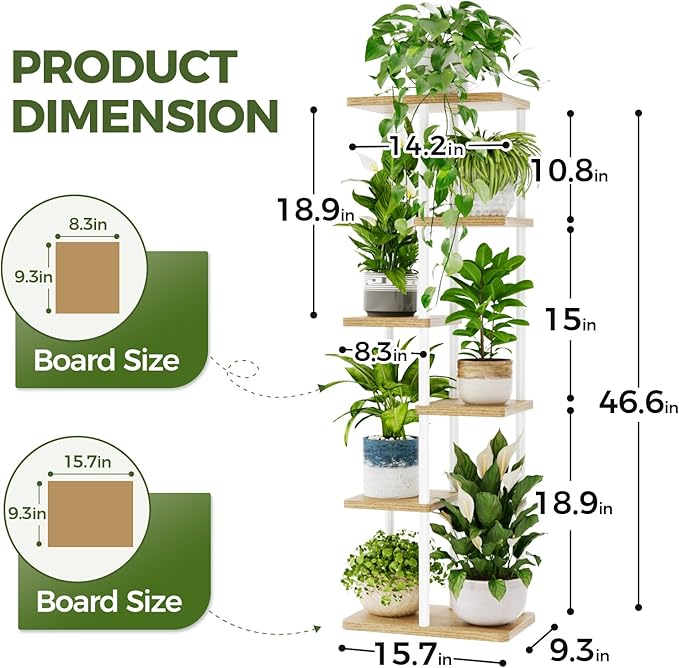 Bamworld Tall Plant Stand Indoor 6 Tier Plant Shelf for Multiple Plants, Tiered Flower Pot Stands for Patio Garden Balcony Living Room Bedroom, White Bamworld