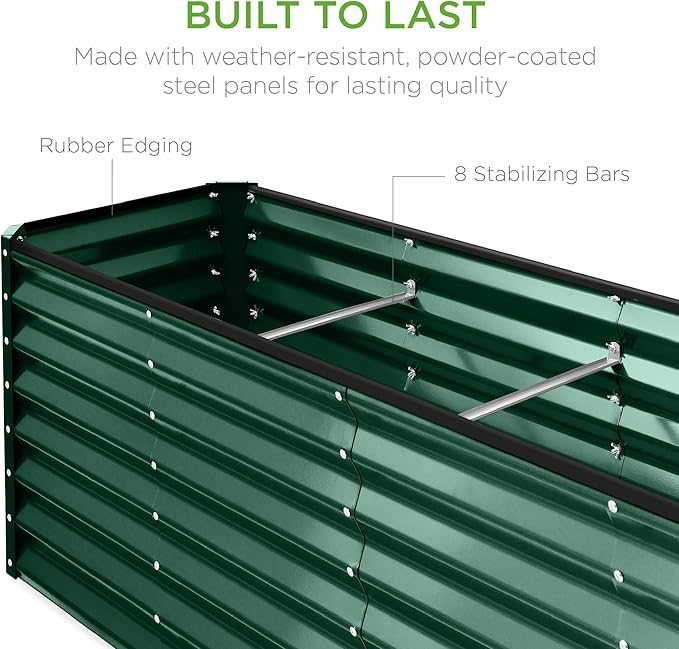 Best Choice Products 8x2x2ft Raised Outdoor Metal Garden Bed, Deep Root Box Planter for Vegetables, Flowers, Herbs, 240 Gallon Capacity, 100% Non Toxic Materials - Dark Green BestChoiceProducts