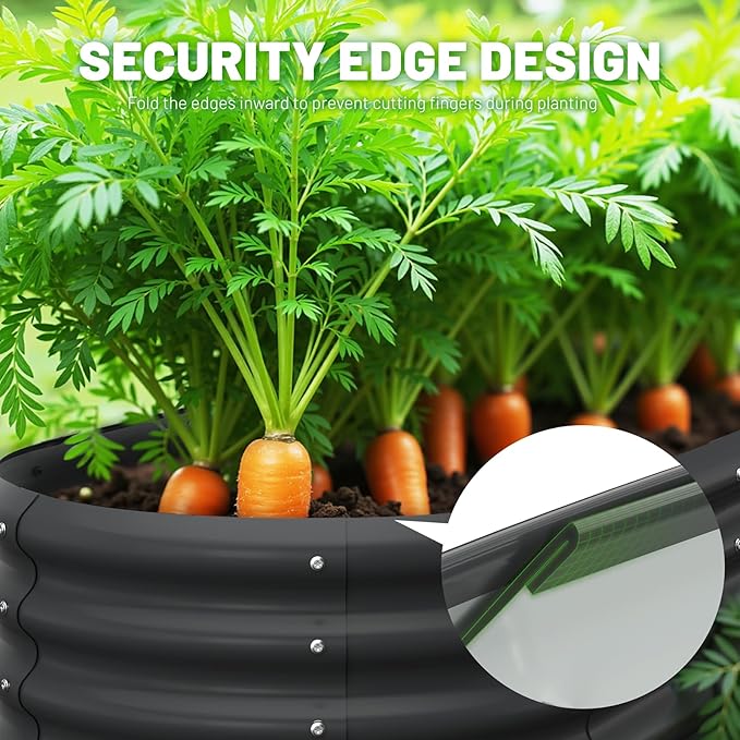 Galvanized Metal Raised Garden Bed Kit for Lightweight Planter Boxes Outdoor with Easy Assembly,4x2x1ft Oval Large Galvanized Gardening Raised Bed for Vegetables, Fruits, Flower,Black Anmiro
