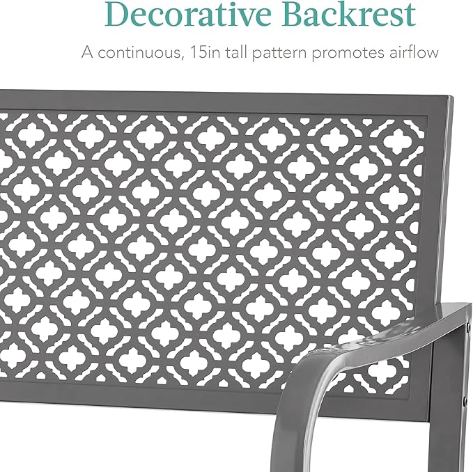 Best Choice Products Outdoor Bench 2-Person Metal Steel Benches Furniture for Garden, Patio, Porch, Entryway w/Geometric Backrest, 790lb Capacity – Gray BestChoiceProducts