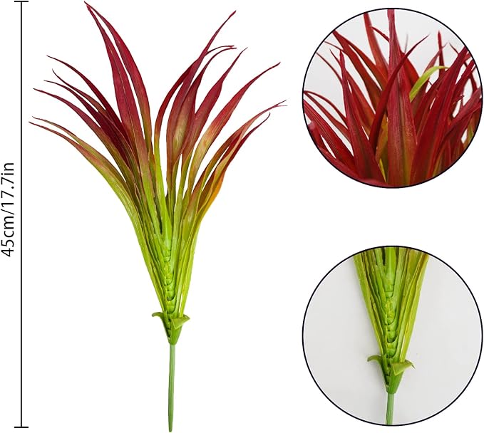 6Pcs Artificial Grass Fake Plants 17.3in Outdoor Plants UV Resistant Greenery Stems Fake Grass for Home Window Garden Office Patio Pathway Front Porch Christmas Décor Light Green & Red Phliofd