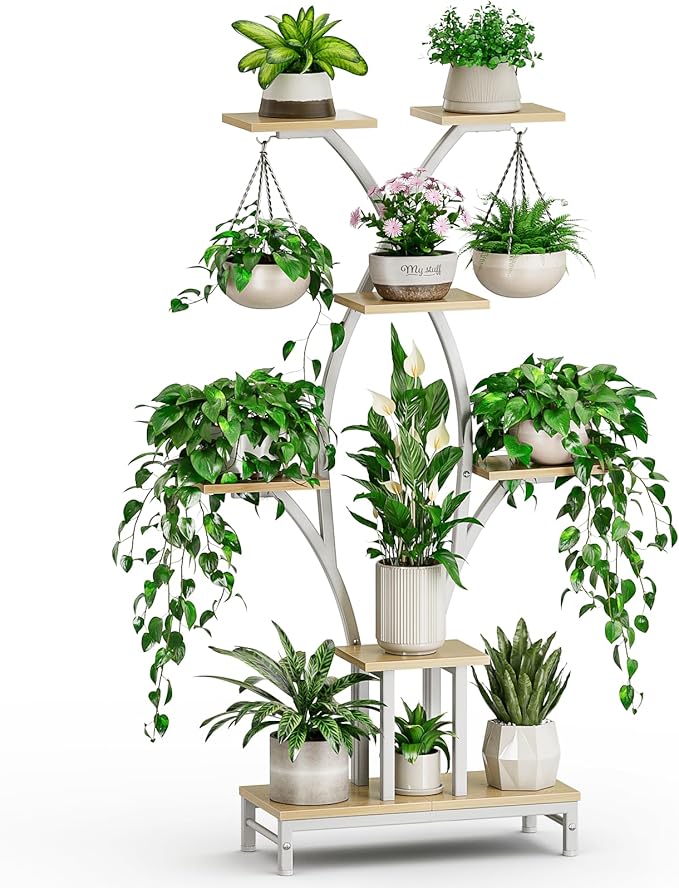 Plant Stand Indoor with Grow Lights - 7 Tiered Metal Corner Shelf for Multiple Plants, 63" Corner Plant Stand for Indoor Plants, X-Shaped Plant Rack for Home, Living Room, Office & Patio Decor Rootora