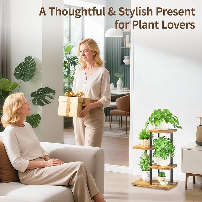 LASZOLA Black 3 Tiered Wood Plant Stand Indoor for Larger Heavy Duty Planter, Sturdy Multi Level Vertical Flowers Racks for Narrow Inside Floor, Decorate Shelving for Hold House Tree, Space Saving LASZOLA
