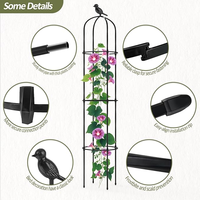 Garden Obelisk Trellis for Climbing Plants Outdoor - 69"(H), Rustproof Trellis with Adjustable Rings, Metal Plant Support for Potted Vines, Garden Trellis Use for Outdoor or Indoor(1 Pack) TrellumeGardenHome