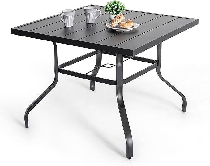 NUU GARDEN 37" Outdoor Patio Table, 4 Person Steel Slat Square Dining Table with 1.57" Umbrella Hole, Slatted Top and Powder Coated Iron Frame for Patio, Garden and Balcony, Black NUUGARDENCORPORATION