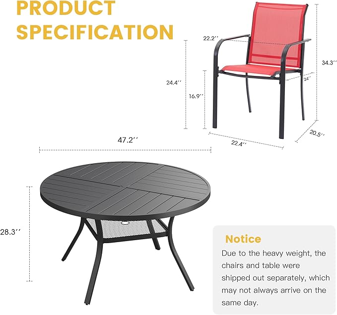 VICLLAX Patio Table and Chair Set of 6, All Weather Metal Round Outdoor Dining Furniture Set-47 Round Outdoor Table and Chairs, Black Tabletop HOME