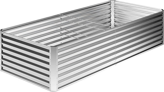 8x4x2FT Galvanized Raised Garden Bed,Planter Raised Beds-Metal Garden Box,Large Plant for Outdoor Planting, Vegetables Bed，Flower,herb-Silver Home