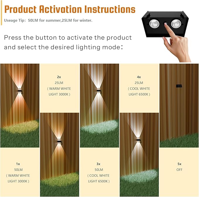8-Pack Solar Fence Lights, Up & Down Lighting, 50LM/25LM 4 Modes (3000K/6500K), IP65 Waterproof, 1200mAh Battery, Screw/Adhesive Mount for Garden Wall Path Deck Involux