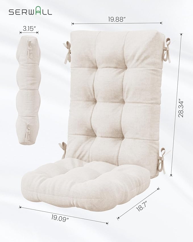 SERWALL HDPE Outdoor Rocking Chair Cushion Set of 4, Memory Foam Cushion Beige SERWALL