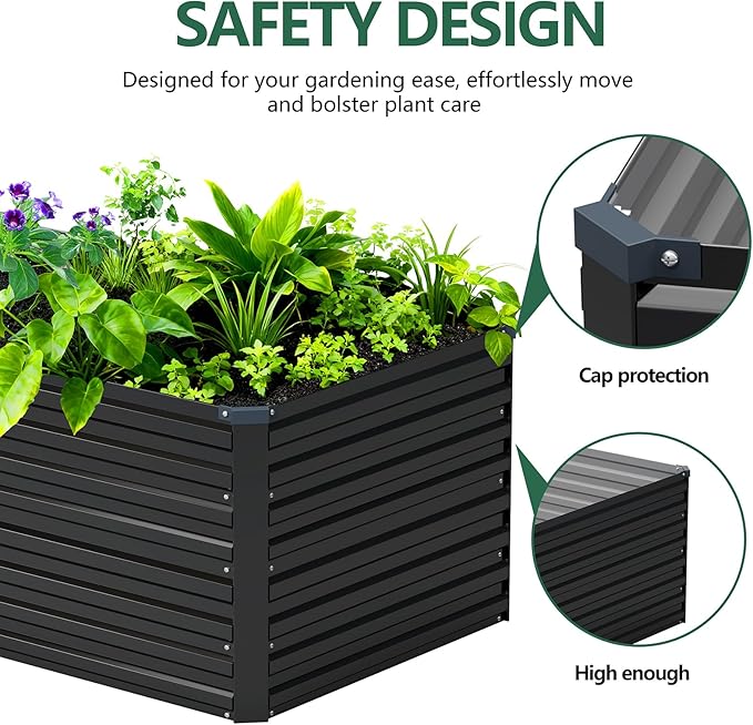 Vengarus 12x2x2FT Galvanized Raised Garden Bed Kit, Large Rectangle Elevated Planter for Vegetables, Flowers, Herbs and Succulents - 359 Gallon Capacity,Black Vengarus
