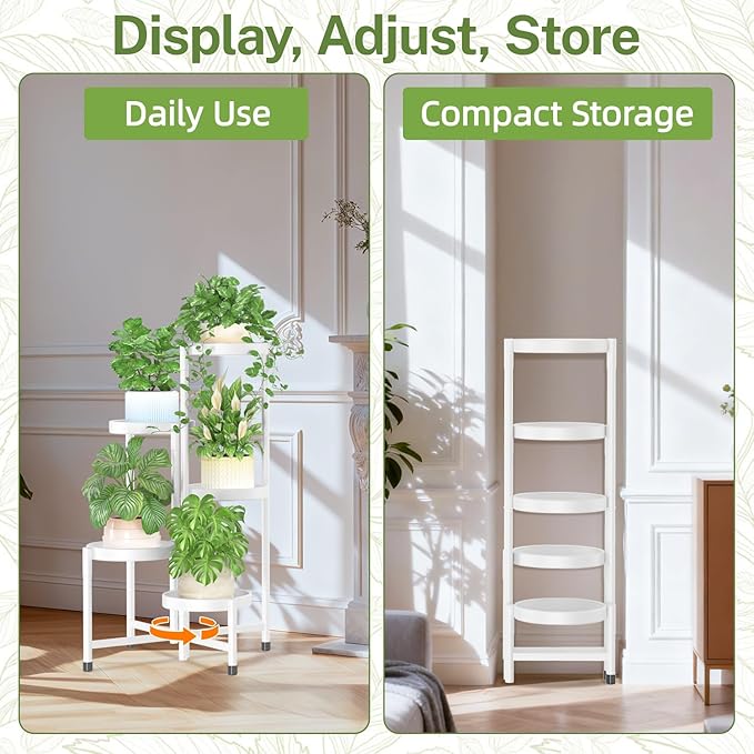 iDavosic.ly Plant Stand Indoor Outdoor, 5 Tier Corner Metal Flower Display Holder Shelf, Easy Assembly Folding Tall Orchid Rack for Patio Balcony Porch Garden Living Room House, White iDavosicly