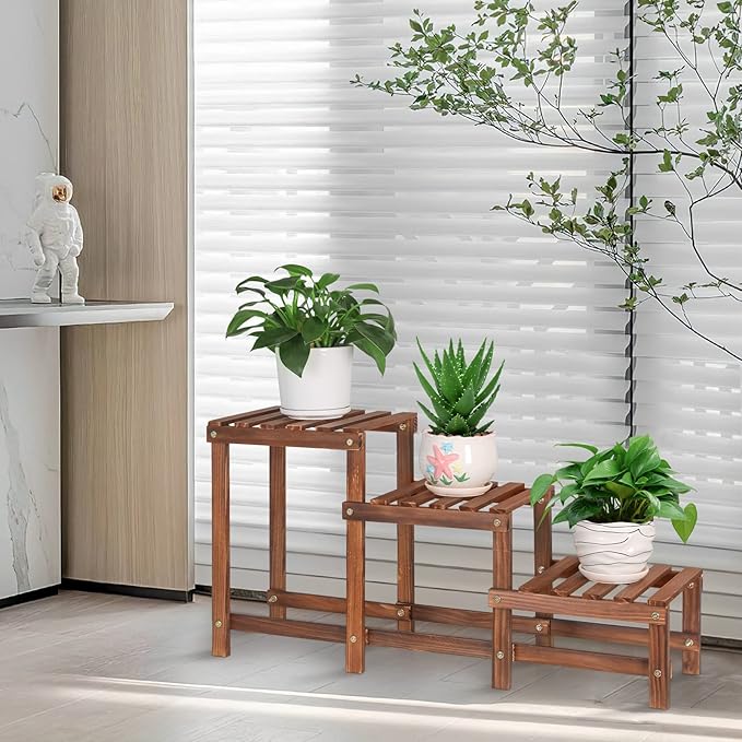 3 Tiers Plant Stand Indoor,Wood Plant Stands for Indoor Plants Multiple,Corner 3 Steps Ladder Plant Shelf High Low Flower Stand Planter Display Rack for Patio Balcony Living Room Jotboom