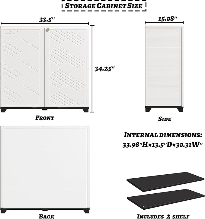 Outdoor/Indoor Storage Box,Resin and Plastic Storage Cabinet Waterproof,Outdoor Cabinet for Patio/Garden/Balcony/Backyard/All Room (with 2 Shelves)-White Mrosaa