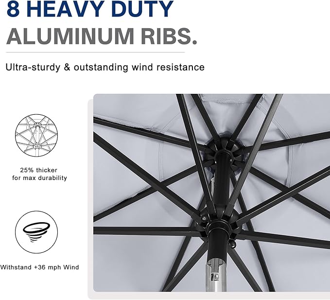ABCCANOPY Durable Solar Led Patio Umbrellas with 32LED Lights 9FT (Light Gray) ABCCANOPY
