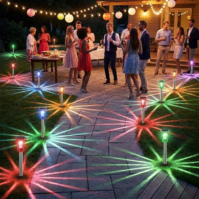 Solar Outdoor Lights, 10 Pack Solar Pathway Lights Outdoor Waterproof, Stainless Steel Stake Lighting for Garden Yard Path Walkway Driveway Patio Lawn Outside Decor,Color Changing EYROSA