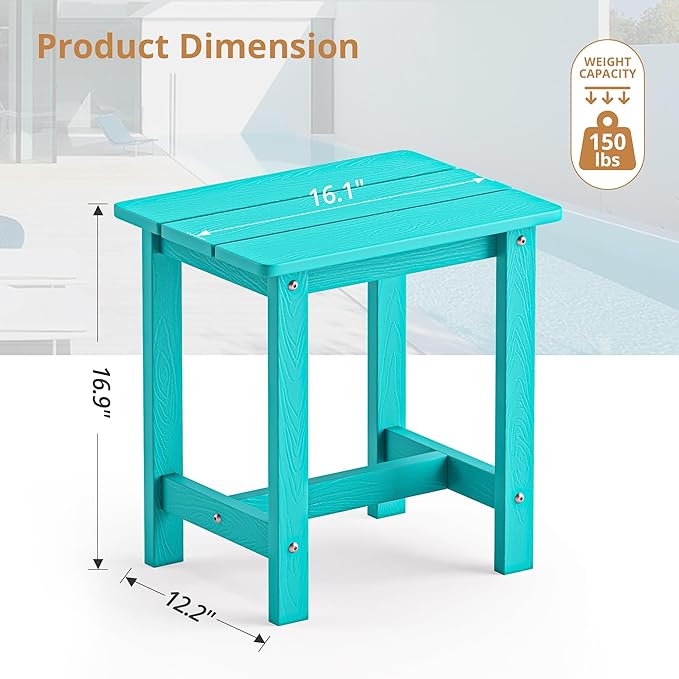LUE BONA Outdoor Side Table, HDPS Small Outdoor Table, Adirondack Side Table, Outside End Table for Patio, Porch, Deck, Weather Resistant/Easy Maintenance/Indoor or Outside Use, Aruba Blue LUEBONA