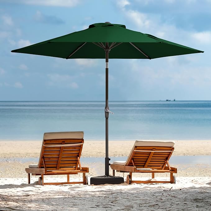 JEAREY 7.5FT Patio Umbrella Outdoor Market Umbrella with 6 Sturdy Ribs, Push Button Tilt/Crank Table Umbrella for Garden, Deck, Backyard and Pool, Dark Green JEAREYOutdoorsCollection