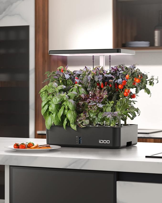 iDOO Hydroponics Growing System Kit 12Pods, Christmas Gifts for Women Mom, Herb Garden Indoor with LED Grow Light for Home, Built-in Fan, Auto-Timer, Adjustable Height Up to 11.3", 12Pods WiFi-Black idoo