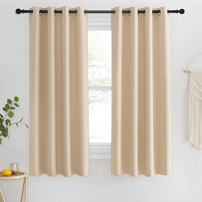 NICETOWN Blackout Living Room Curtain 63 inches Long - Window Treatment Thermal Insulated Solid Grommet Vertical Drapes Sound Reducing for Bedroom (Biscotti Beige, 1 Panel, 46 by 63 Inch) NICETOWN