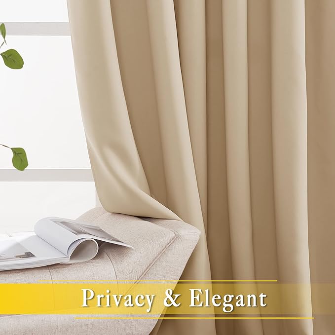 NICETOWN Sliding Door Curtain Panel Room Darkening Window Treatment, Blackout Patio Door Panel Privacy Thermal Insulated Drapes for Living Room (1 Panel, Biscotti Beige, W80 x L108) NICETOWN