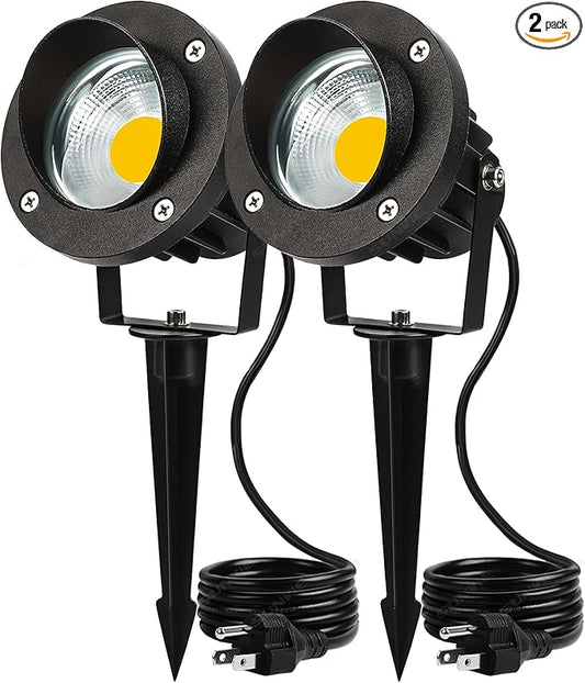 SUNVIE 20W Outdoor Spotlight LED Landscape Lighting 120V AC Waterproof Yard Spot Lights Outdoor with Stake for Tree Flag Lights 3000K Ultra Warm White Lawn Decorative Lamp with US 3-Plug in (2 Pack) SUNVIE