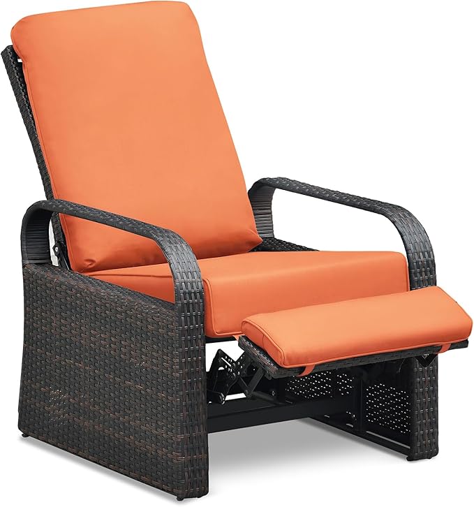 ART TO REAL Automatic Adjustable Patio Recliner Chair Relaxing Sofa Outdoor Wicker Armchair Furniture Aluminum Frame Lounge with Soft Thicken Cushion ATRARTTOREAL