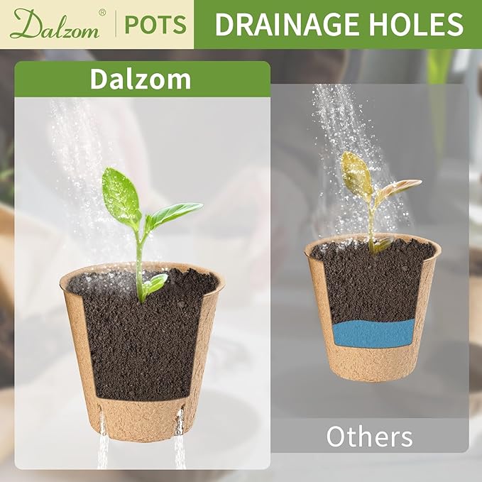 Dalzom® 60Pcs 3.1” Peat Pots with 60Pcs Plant Labels, Biodegradable Pots for Seedlings with Drainage Holes, Garden Plant Nursery Pots Seed Starting Trays Dalzom