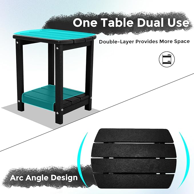 Adirondack Square Outdoor Side Table,2-Tier Storage Patio Side Table, HDPE End Tables for Backyard Pool Porch Garden Lawn GARDENSTAR