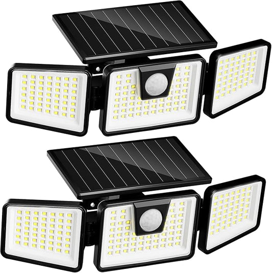 INCX Solar Lights Outdoor Waterproof, 3000 LM 156 LED Motion Sensor Outdoor Lights, 3 Heads Solar Powered Security Flood Light Motion Detected Spotlight for Patio Garage Yard Entryways, 2 Pack Black INCX