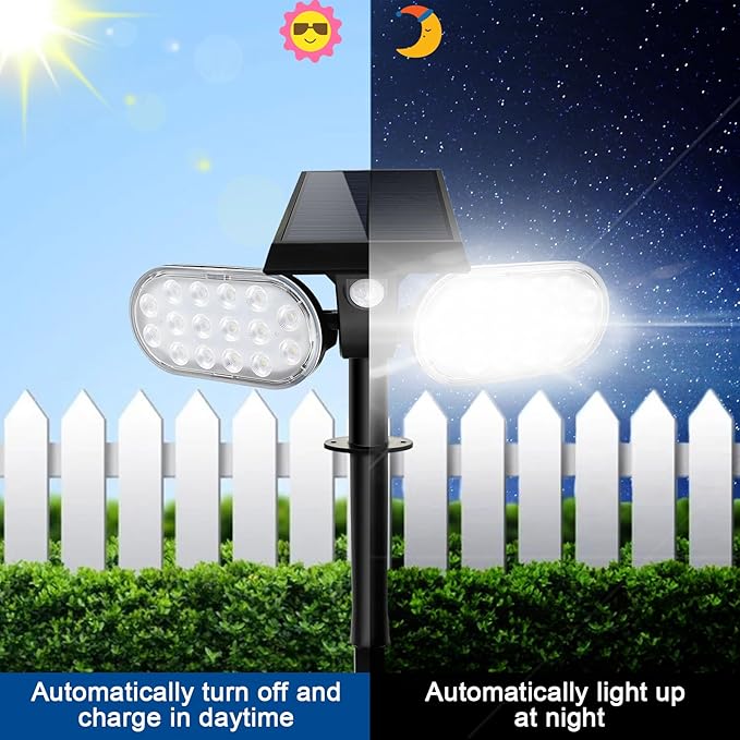EMANER Outdoor Motion Lights Solar Powered, Solar Flood Lights, Stay On or Motion On/Off 3-Mode, Dusk to Dawn Security Solar Light, Cordless Landscape Spotlights for Path Yard Walkway, 4-Pack EMANER%C2%AE