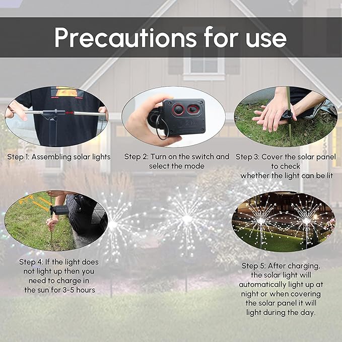 Solar Garden Firework Lights Outdoor Waterproof, 2 Pack Solar Powered Art Stake Twinkle Lighting for Outside Decor, 120 LED Sparklers String Lights for Yard Pathway Decorations(White) SolarEra-FREETOSHINE