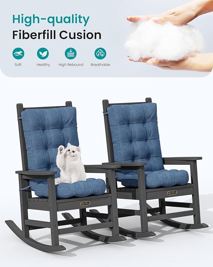 SERWALL HDPE Outdoor Rocking Cushion Set of 2, Memory Foam Cushion Navy SERWALL