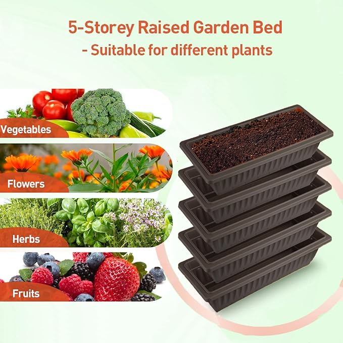Homdox 5-Tier Elevated Garden Bed with Lockable Caster Wheels - Freestanding Vertical Raised Bed with 5 Garden Planter Boxes- Perfect to Grow Vegetables Herbs Flowers Indoor(Black) HOMDOX