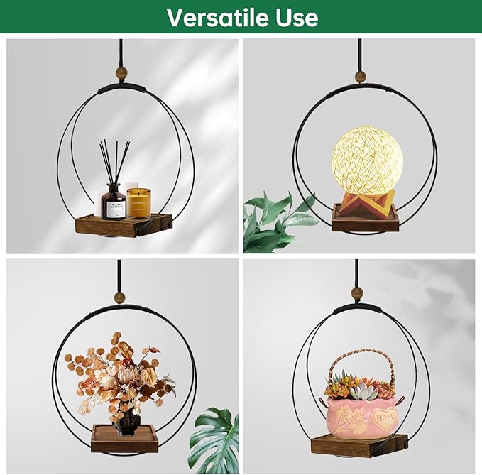 4 Pack Hanging Planters for Indoor Plants,Plant Hanger with Sturdy Wood Base,Modern Boho Macrame Plant Hanger,Wall Ceiling Window Stands(Plants/Pots Not Included) hismocal