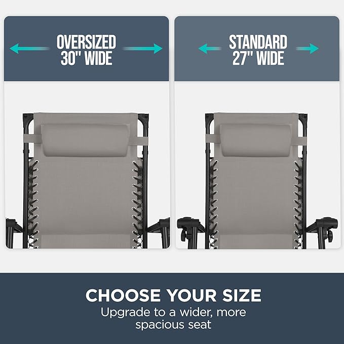 Best Choice Products 30” Wide Folding Zero Gravity Outdoor Recliner Patio Lounge Chair w/Adjustable Canopy Shade, Headrest, Side Accessory Tray - Ice Gray BestChoiceProducts