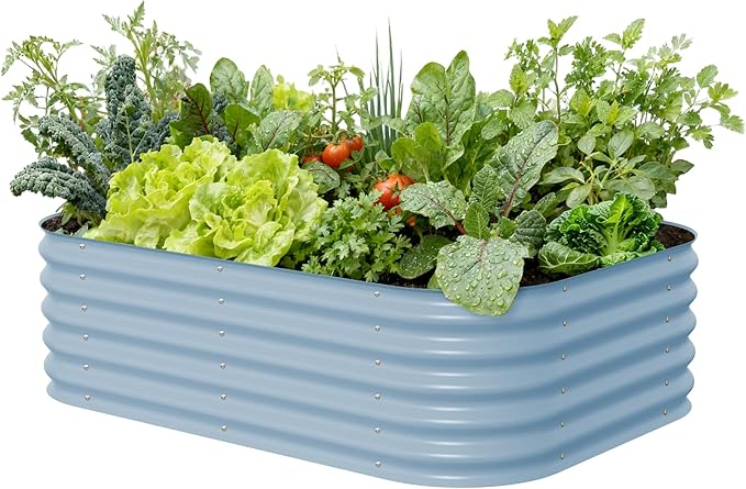 Vego garden Aluzinc Raised Garden Bed Kits, 17" Tall 6 in 1 Modular Metal Raised Planter Bed for Vegetables Flowers Patio Ground Planter Box, Sky Blue VegoGarden