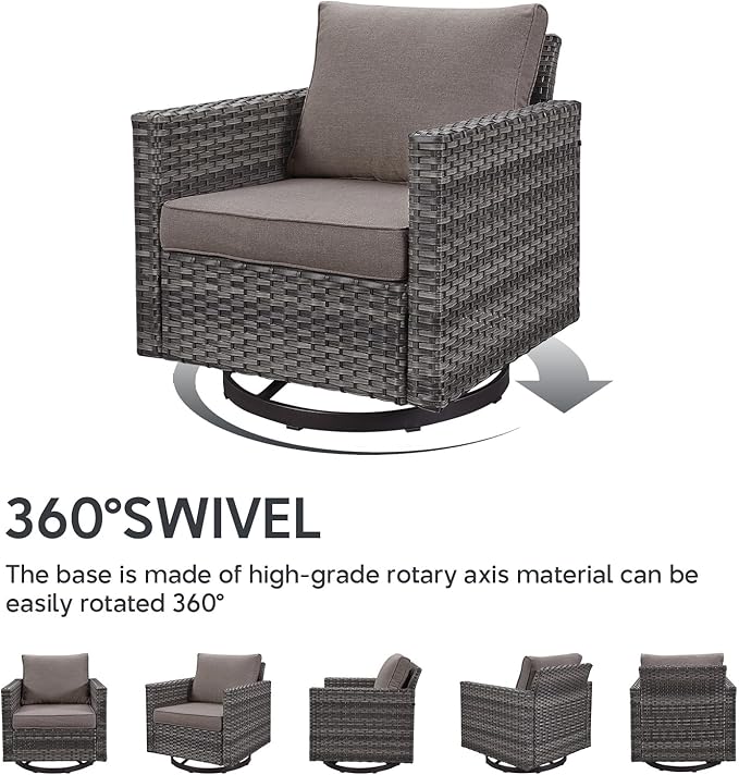 Belord Patio Furniture Set with Fire Pit Table: 9 Pieces Wicker Oversize Patio Conversation Set with Outdoor Swivel Glider Rocker Rattan Couch Ottomans, Anti-Rust Frame, Removable Cushion Grey Belord