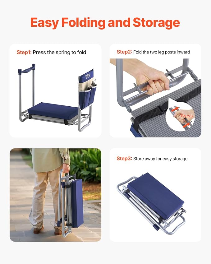 VEVOR Large Folding Garden Kneeler and Seat Heavy Duty, Widened 10" EVA Foam Pad, Portable Garden Stool with Tool Bags, Gardening Bench to Relieve Knee & Back Pain, Gifts for Seniors, Women, Parents VEVOR