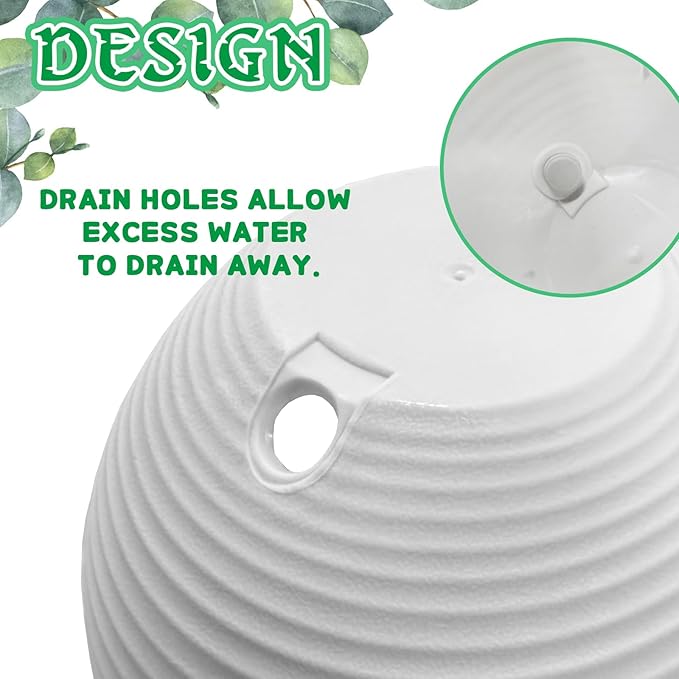 4 Pack 8 inch Plastic Self Watering Hanging Planters,Round Hanging Basket Planter with Drainer and Metal Chain,White Garden Flower Plant Pot Container for Indoor Outdoor Plants Srmayyi