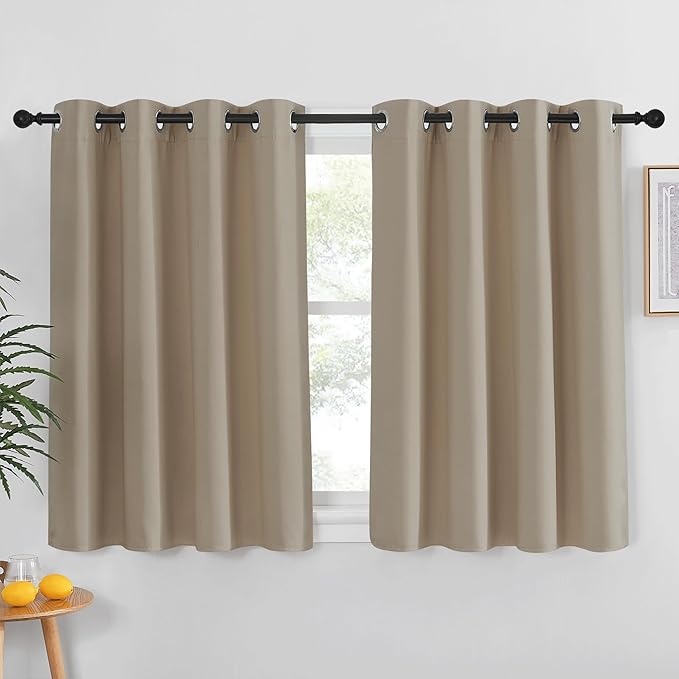 NICETOWN Kitchen Short Blackout Curtain and Drape - Thermal Insulated Solid Grommet Blackout Panel for Patio Bedroom Living Room (Single Panel, 52 inches by 45 inches, Taupe) NICETOWN