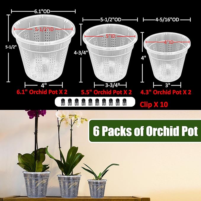 Orchid Pot, 2 Each of 4.3",5.5",6.1" Orchid Pots with Holes, Orchid Pots for Repotting, Plastic Orchid Planter for Indoor Outdoor Plants (2 Each of 4.3",5.5",6.1") HOLANHING