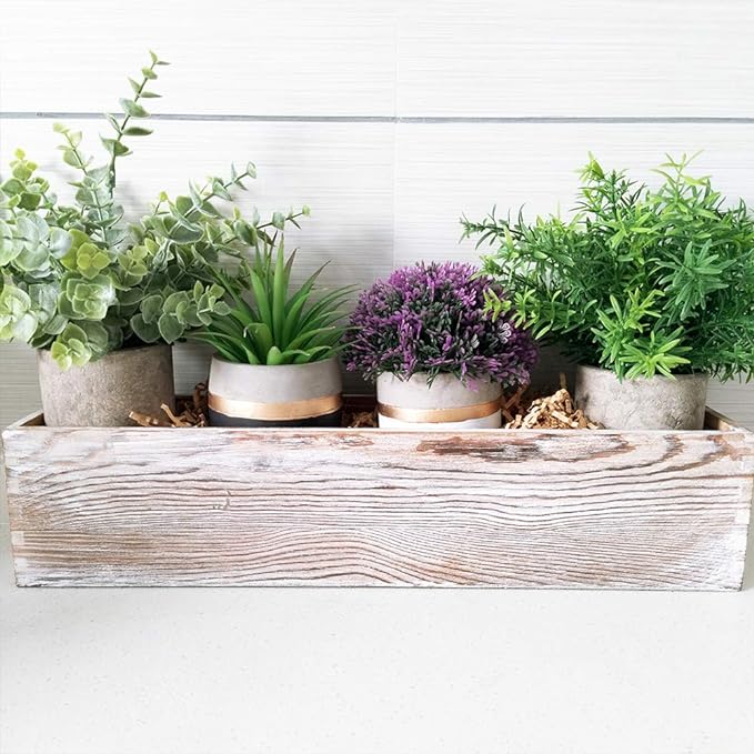 1 Pcs Wood Planter Rectangle Whitewashed Rectangular Decorative Wooden Box with Inner Plastic Box - 17.3" L x 3.9" W x 3.9" H Floral Natural Centerpieces Rustic Wedding Decor Winlyn
