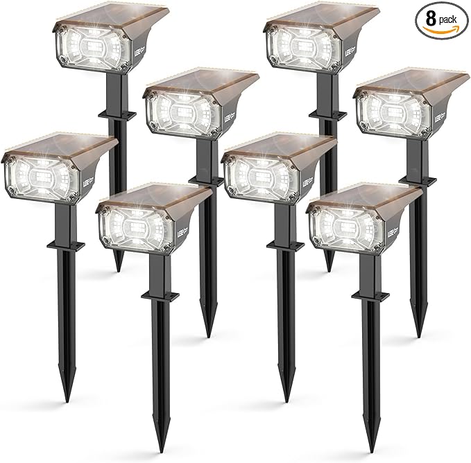 Solar Spot Lights Outdoor,40 LEDs Solar Outdoor Waterproof Landscape Lights with 3 Light Modes, Solar Powered Garden Yard Wall Lights Auto On,Off for Patio 8 Pack LEREKAM